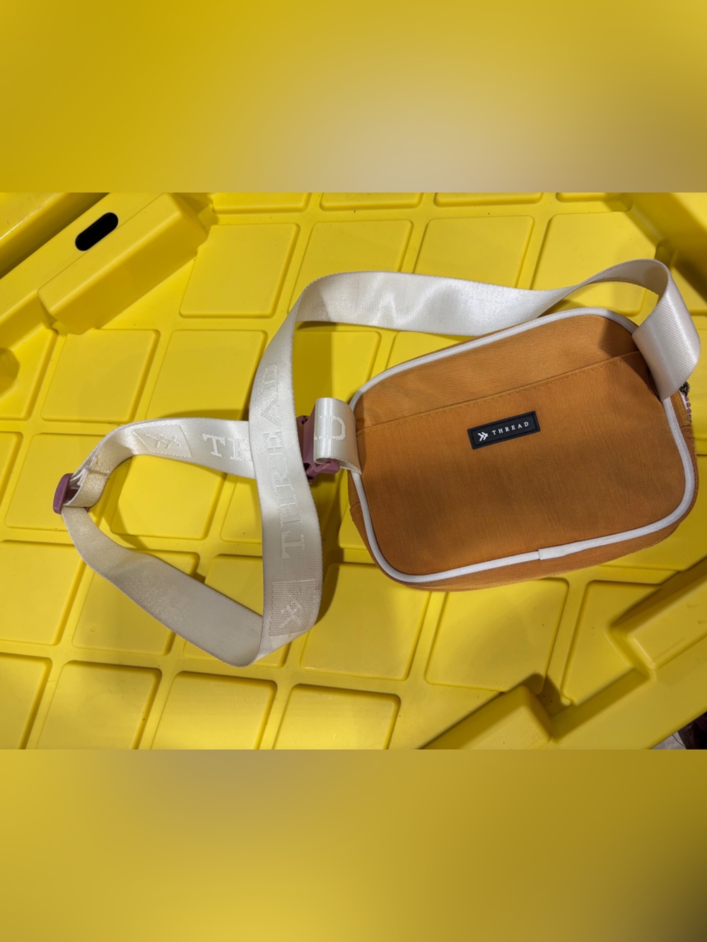 THREAD Mustard Yellow Crossbody Bag with Cream Strap & Pink Zipper / Clip